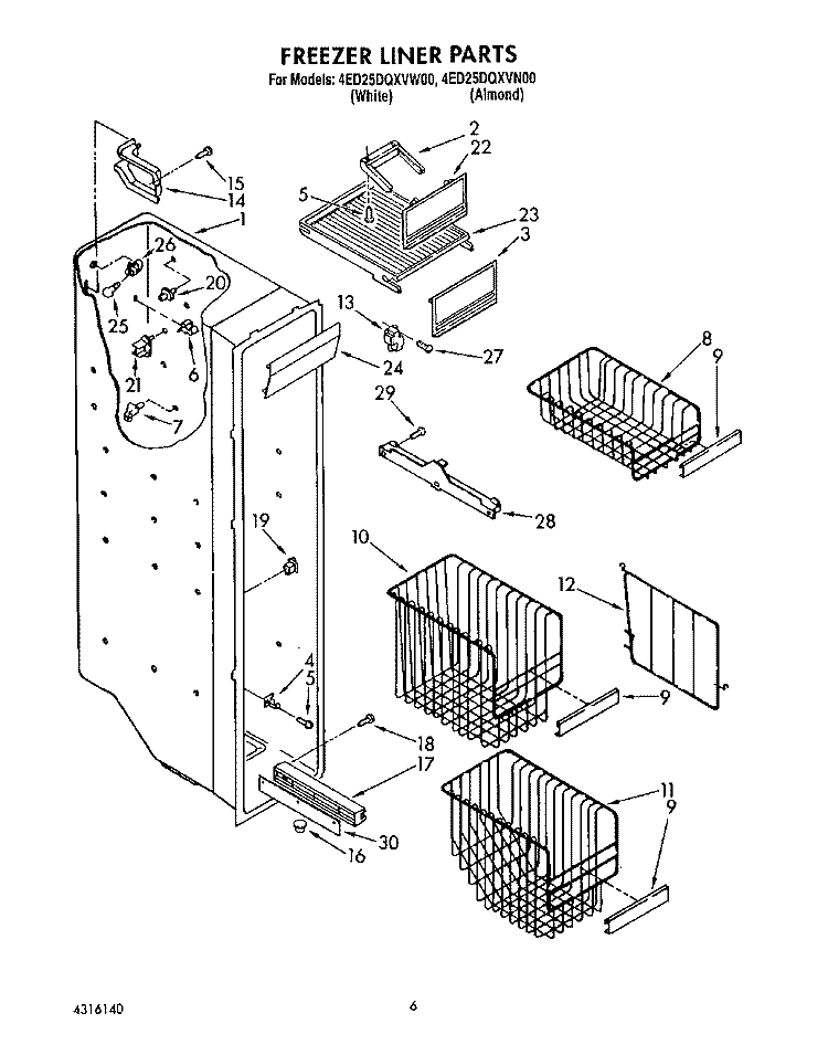 FREEZER LINER Diagram and Parts List for 4ED25DQXVN00  Whirlpool Refrigerator