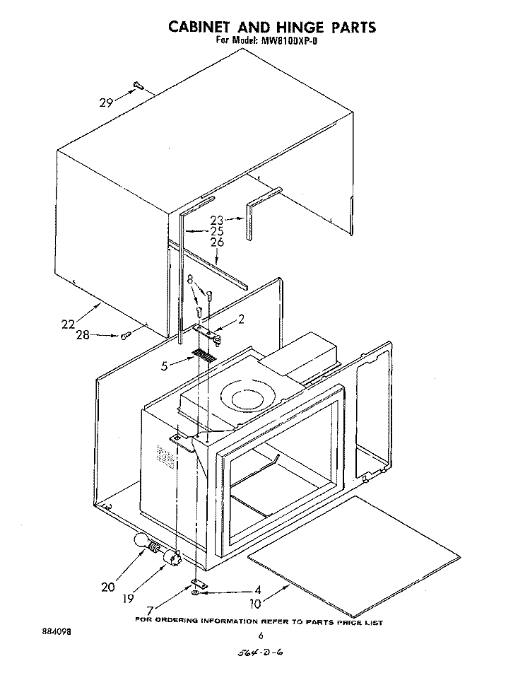 CABINET AND HINGE Diagram and Parts List for MW8100XP0  Whirlpool Microwave