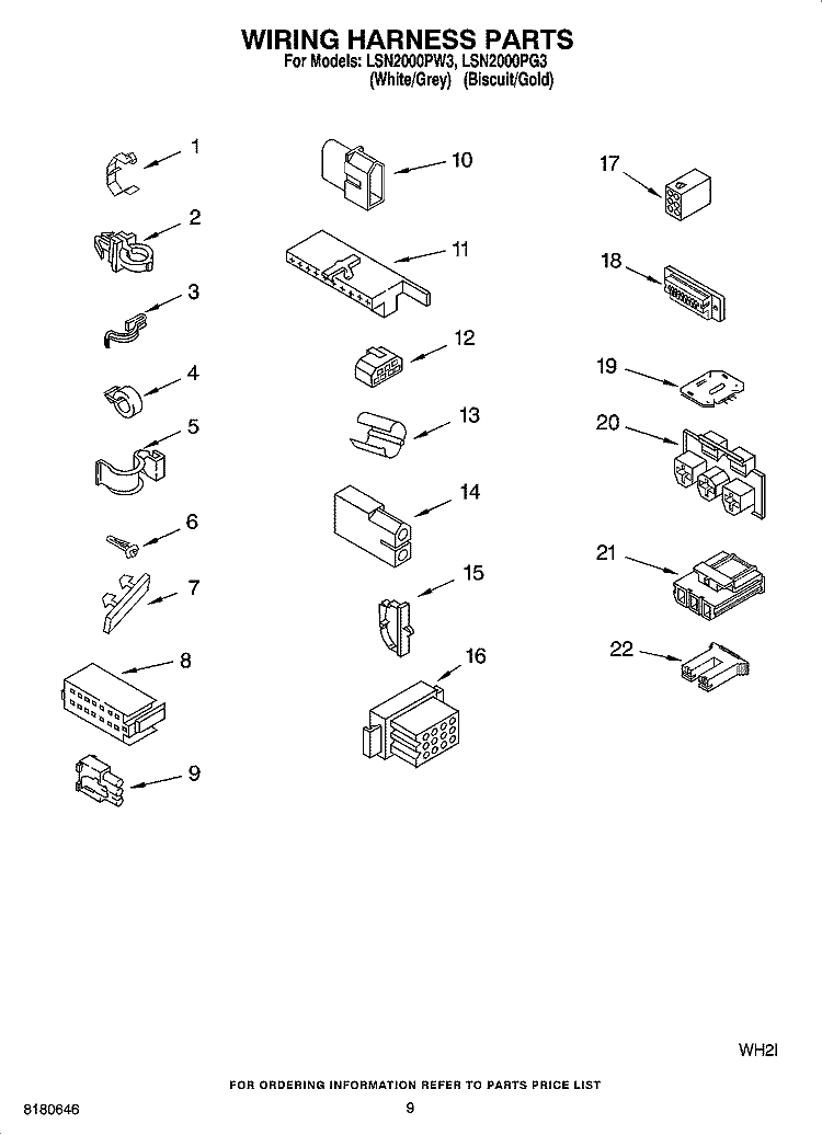 WIRING HARNESS PARTS Diagram and Parts List for LSN2000PG3  Whirlpool Washer