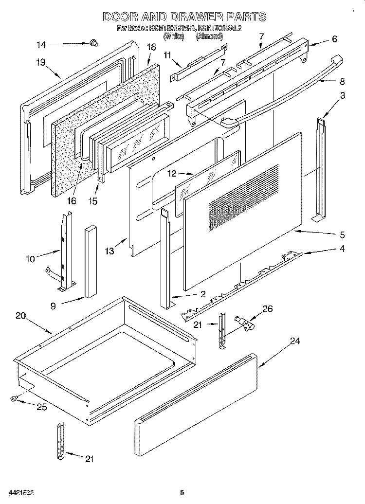 DOOR & DRAWER Diagram and Parts List for KGRT500BAL2  KitchenAid Range