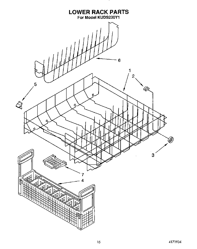 LOWER RACK Diagram and Parts List for KUDS230Y1  KitchenAid Dishwasher