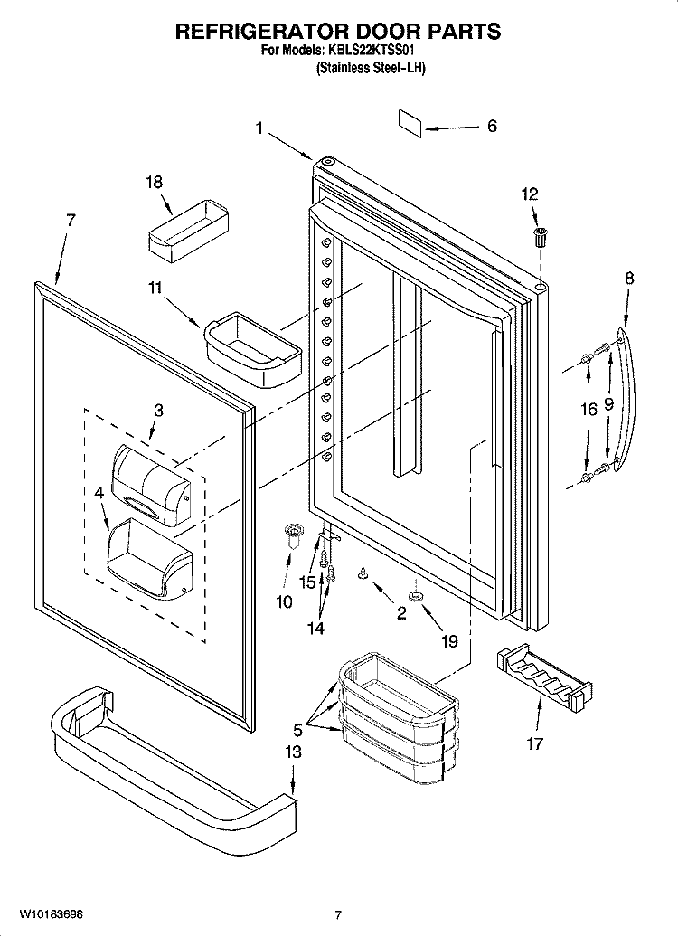 REFRIGERATOR DOOR PARTS Diagram and Parts List for KBLS22KTSS01  KitchenAid Refrigerator
