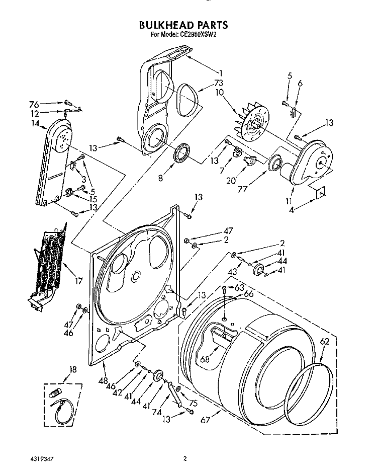 BULKHEAD, LIT/OPTIONAL Diagram and Parts List for CE2950XSW2  Whirlpool Dryer
