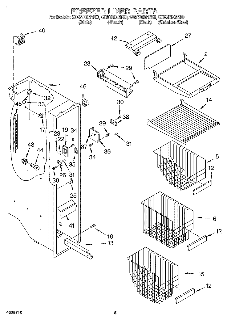 FREEZER LINER Diagram and Parts List for GD27DIXHS00  Whirlpool Refrigerator