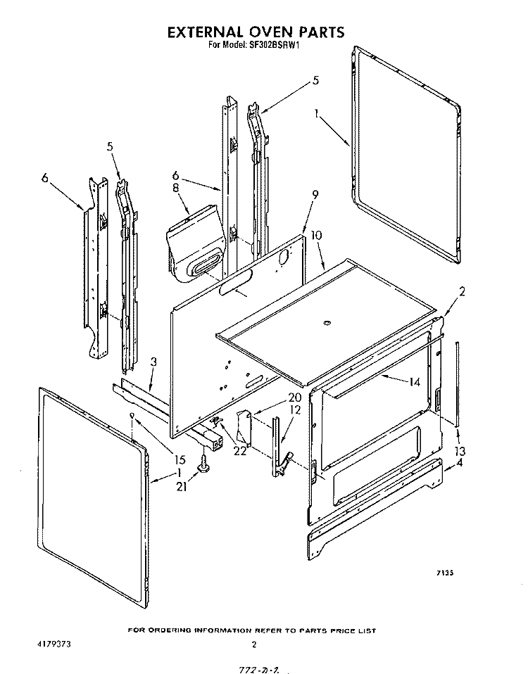 EXTERNAL OVEN Diagram and Parts List for SF302BSRW1  Whirlpool Range