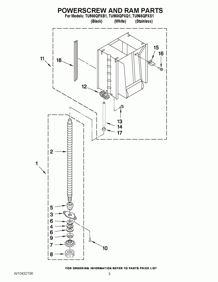 POWERSCREW AND RAM PARTS Diagram and Parts List for TU950QPXQ1  Whirlpool Trash Compactor