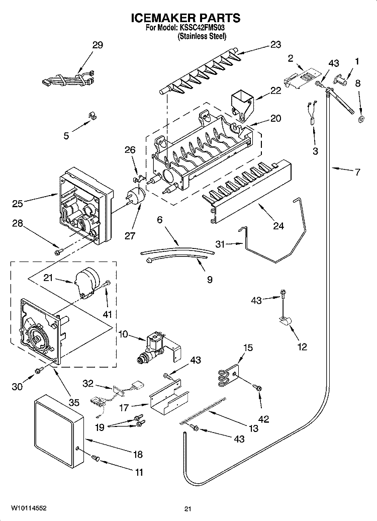 ICEMAKER PARTS Diagram and Parts List for KSSC42FMS03  KitchenAid Refrigerator
