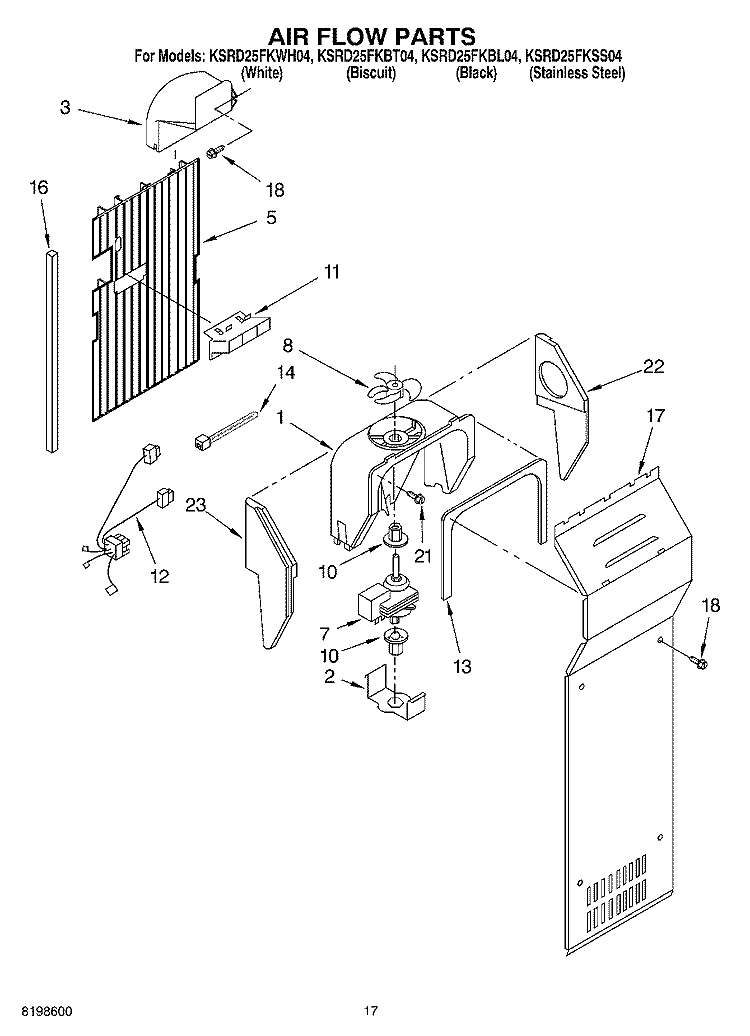 AIR FLOW PARTS Diagram and Parts List for KSRD25FKWH04  KitchenAid Refrigerator