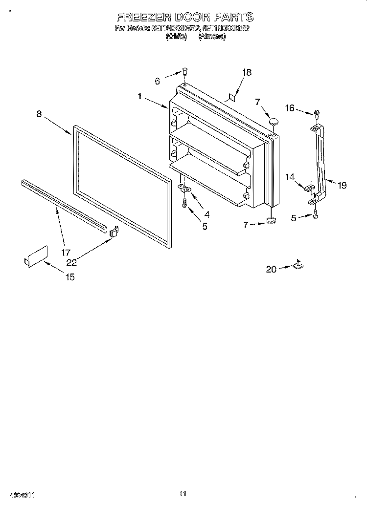 FREEZER DOOR, LIT/OPTIONAL Diagram and Parts List for 6ET19DKXDN02  Whirlpool Refrigerator