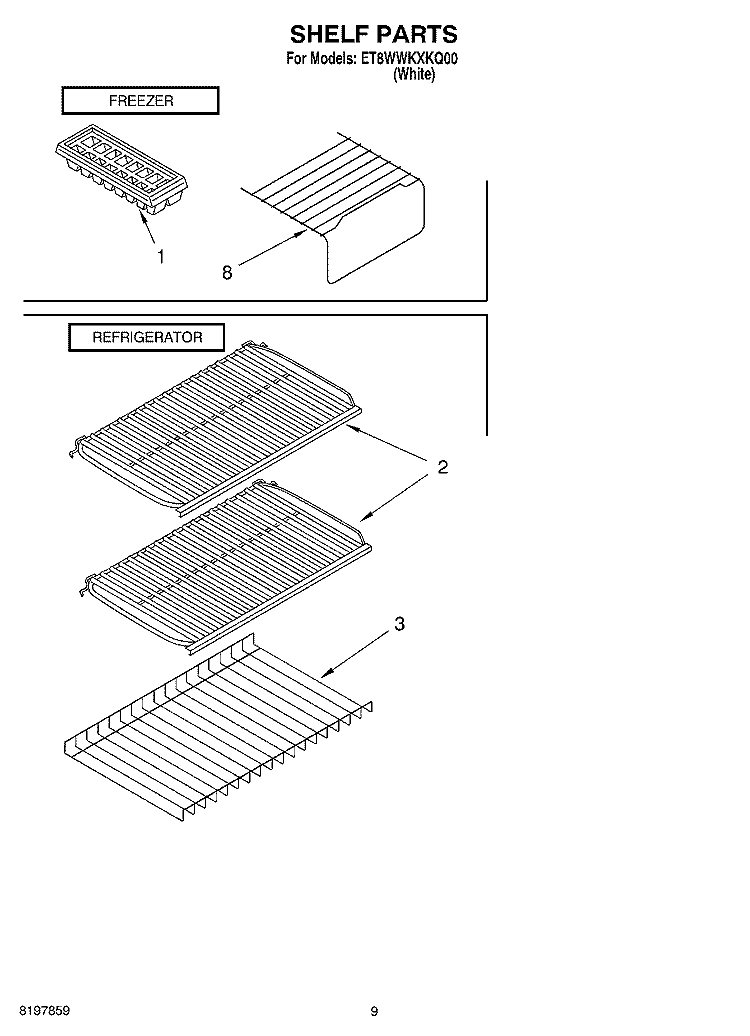 SHELF, OPTIONAL Diagram and Parts List for ET8WWKXKQ00  Whirlpool Refrigerator