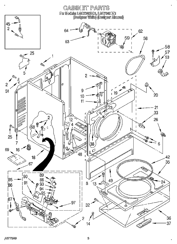 CABINET Diagram and Parts List for LGC7646DZ1  Whirlpool Dryer