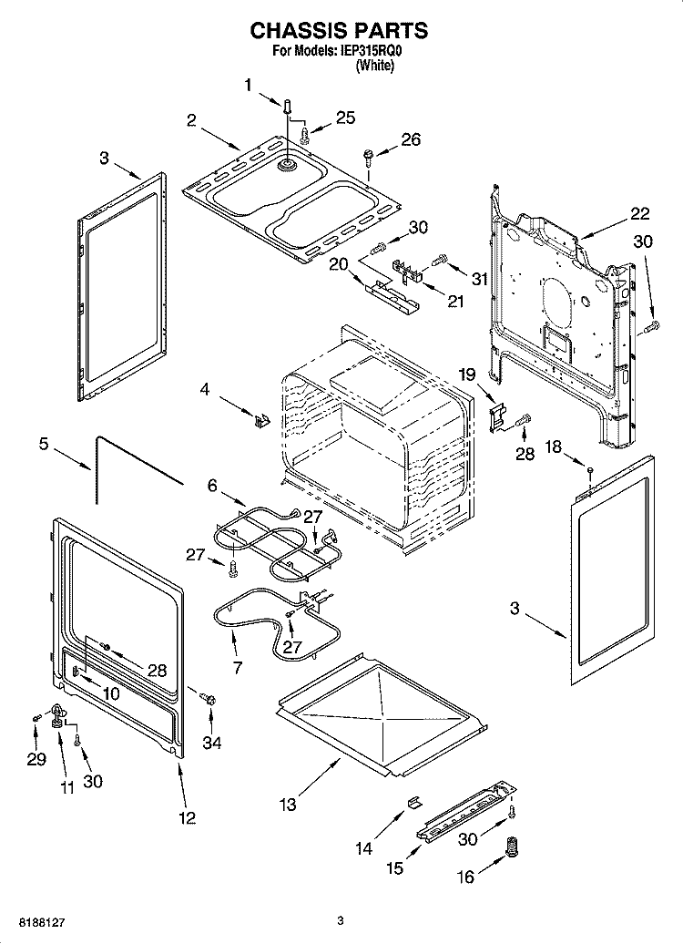 CHASSIS PARTS Diagram and Parts List for IEP315RQ0  Inglis Range