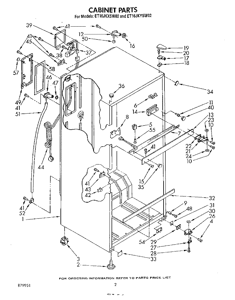 CABINET Diagram and Parts List for ET16JKYSN02  Whirlpool Refrigerator