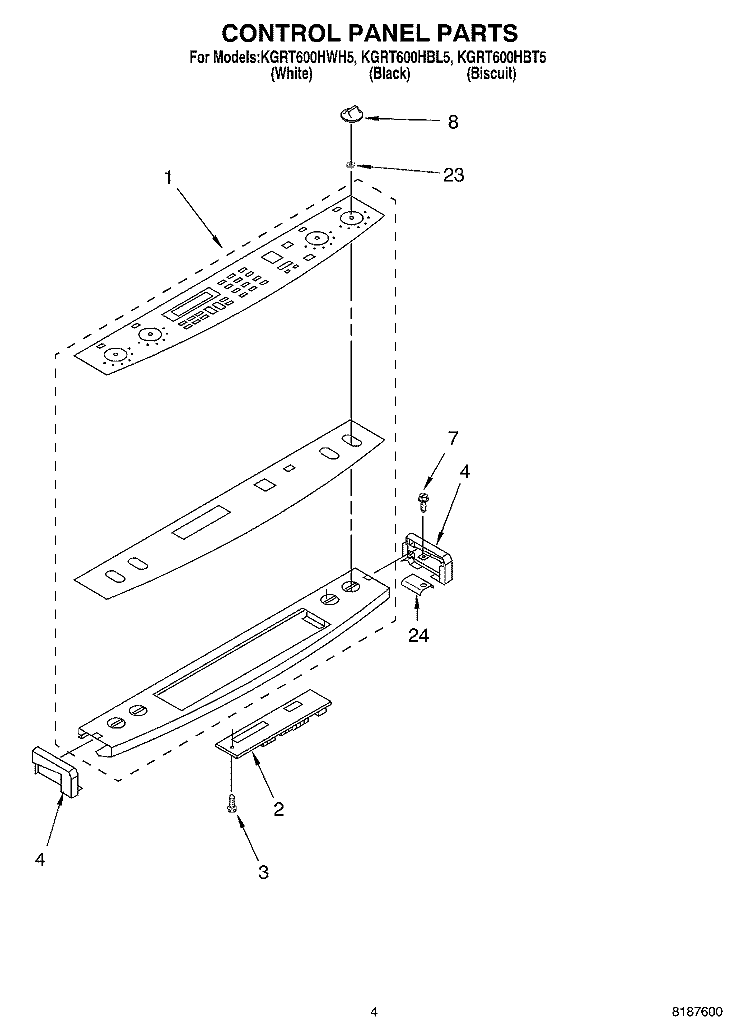 CONTROL PANEL Diagram and Parts List for KGRT600HBT5  KitchenAid Range
