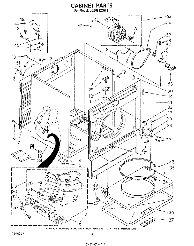 CABINET Diagram and Parts List for LG6091XSW1  Whirlpool Dryer