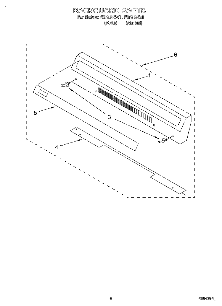 BACKGUARD Diagram and Parts List for FGP215EW1  Roper Range