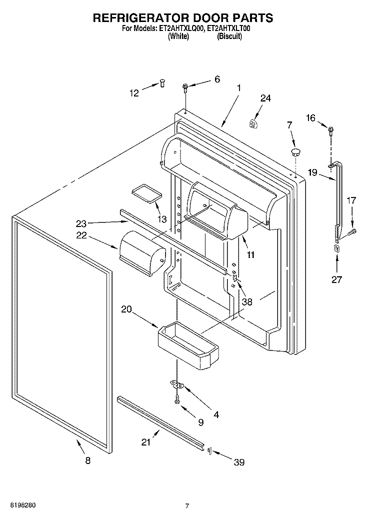 REFRIGERATOR DOOR Diagram and Parts List for ET2AHTXLQ00  Whirlpool Refrigerator