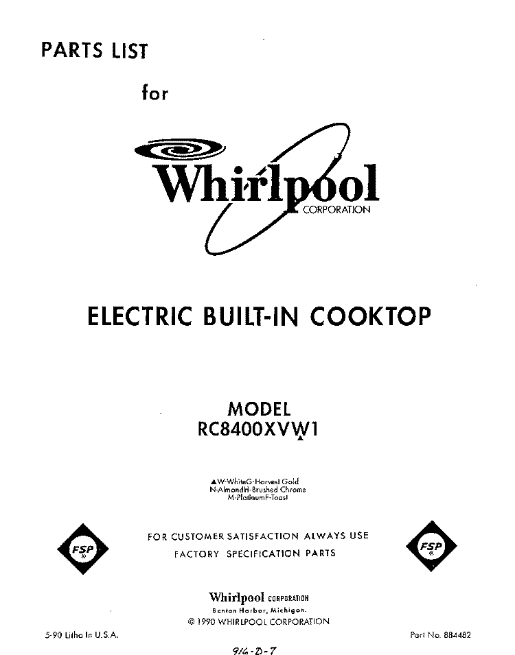 SECTION Diagram and Parts List for RC8400XVG1  Whirlpool Cooktop