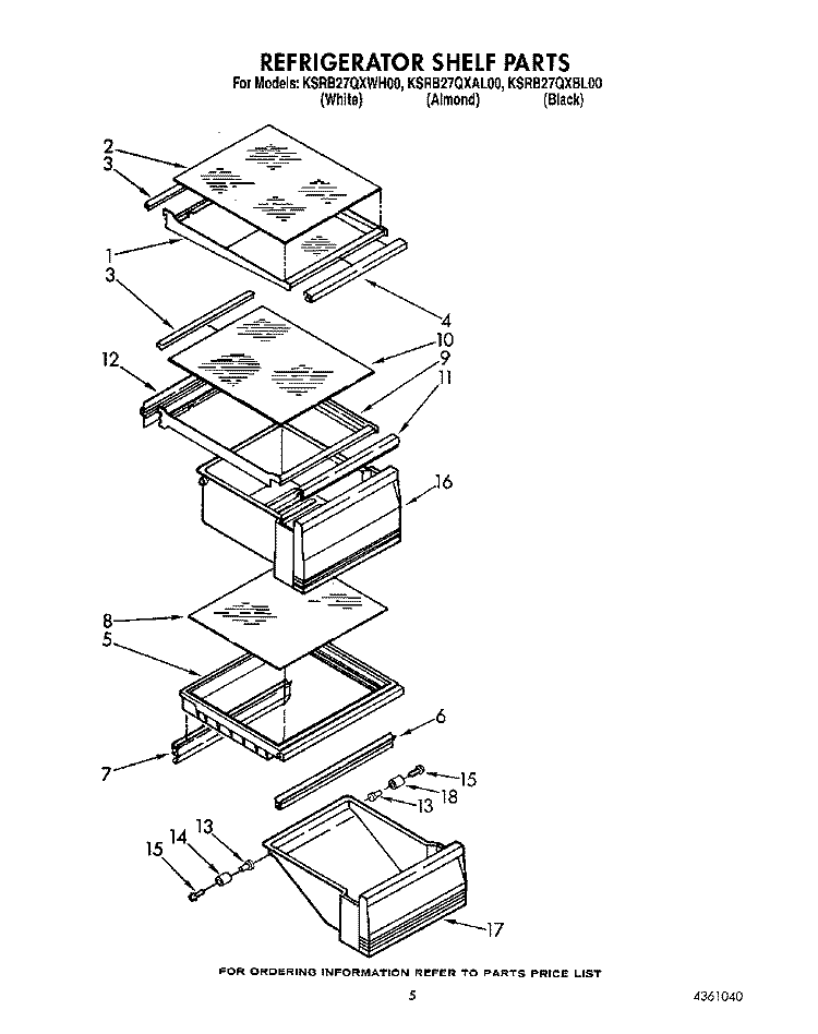 REFRIGERATOR SHELF Diagram and Parts List for KSRB27QXBL00  KitchenAid Refrigerator
