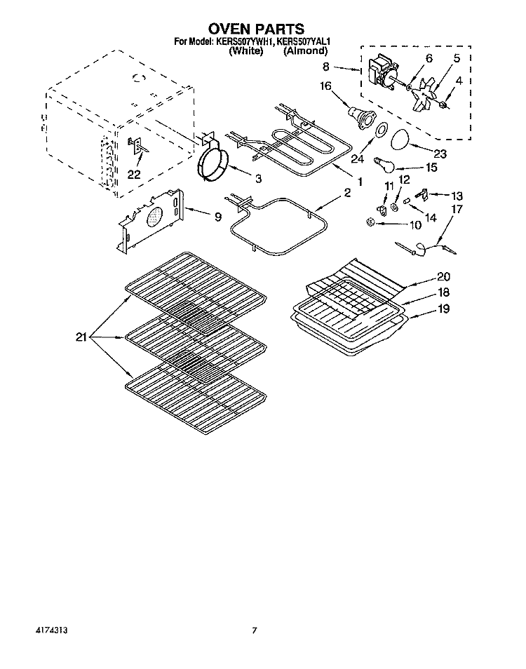 OVEN Diagram and Parts List for KERS507YAL1  KitchenAid Range