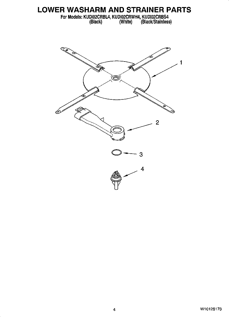 LOWER WASHARM AND STRAINER PARTS Diagram and Parts List for KUDI02CRBL4  KitchenAid Dishwasher