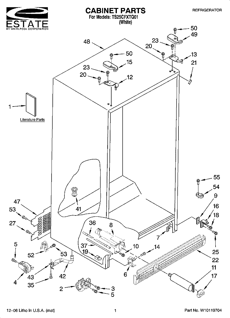 CABINET PARTS Diagram and Parts List for TS25CFXTQ01  Estate Refrigerator