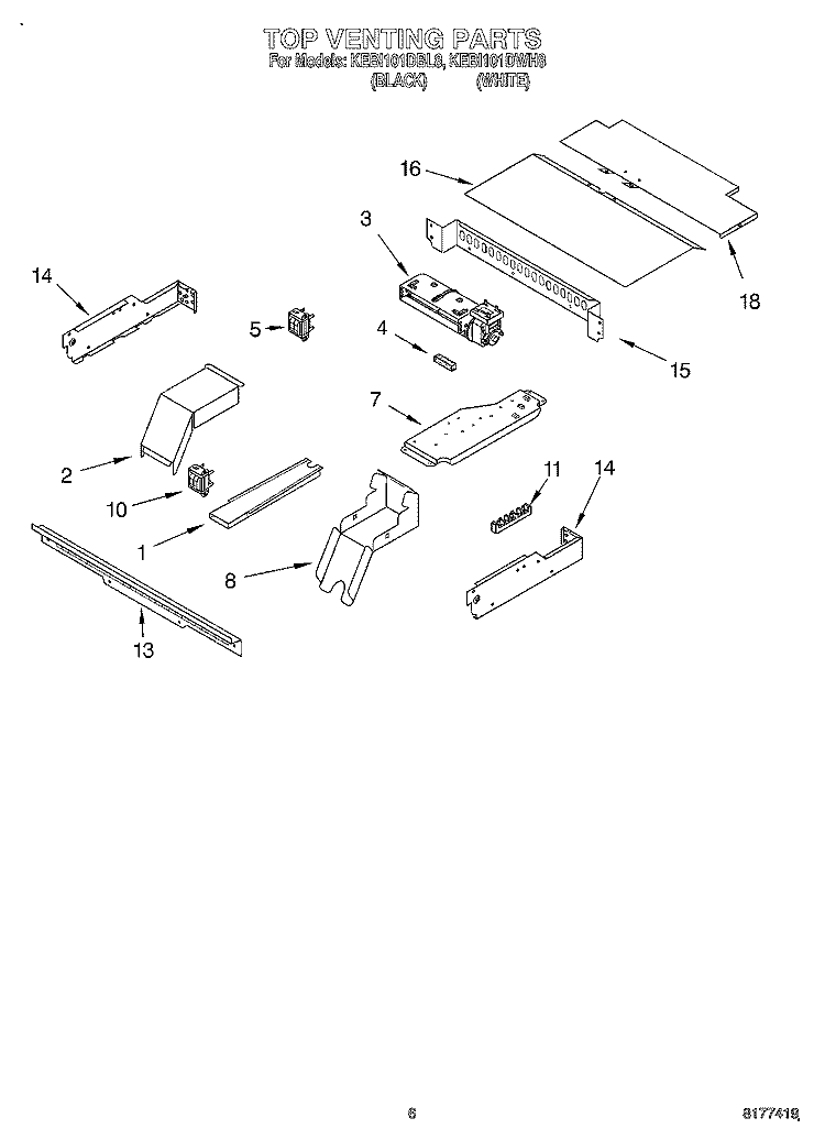TOP VENTING, OPTIONAL Diagram and Parts List for KEBI101DBL8  KitchenAid Wall Oven