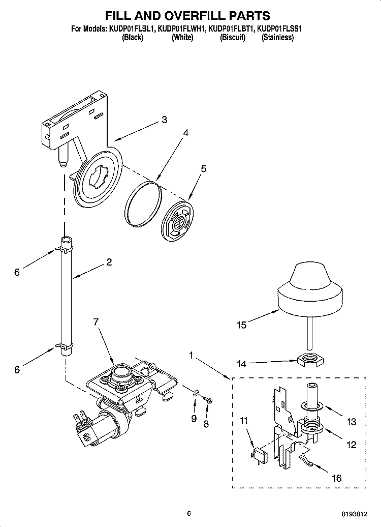 FILL AND OVERFILL PARTS Diagram and Parts List for KUDP01FLSS1  KitchenAid Dishwasher