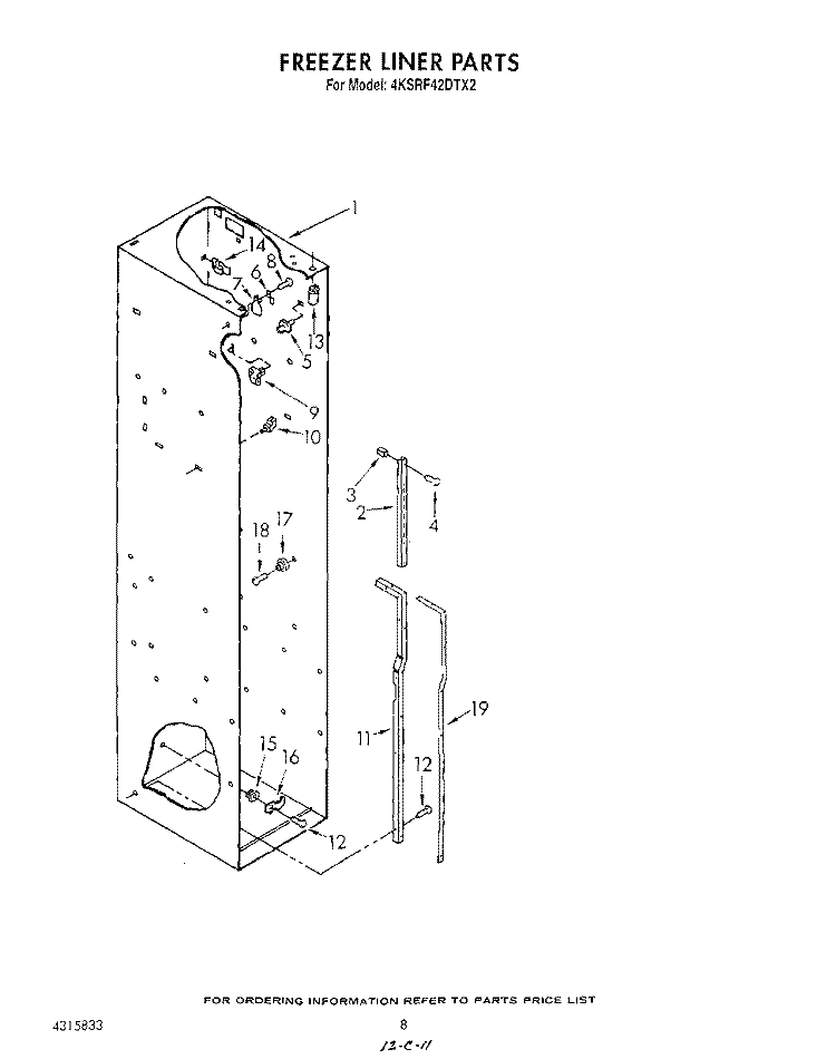 FREEZER LINER Diagram and Parts List for 4KSRF42DTX2  KitchenAid Refrigerator