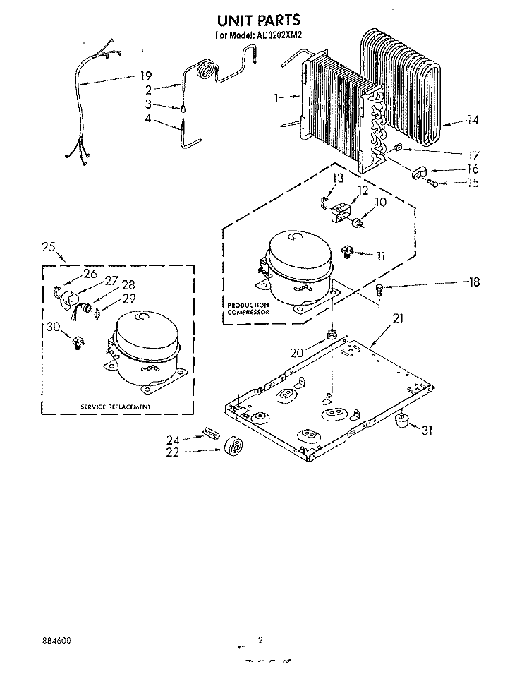SECTION Diagram and Parts List for AD0202XM2  Whirlpool Dehumidifier