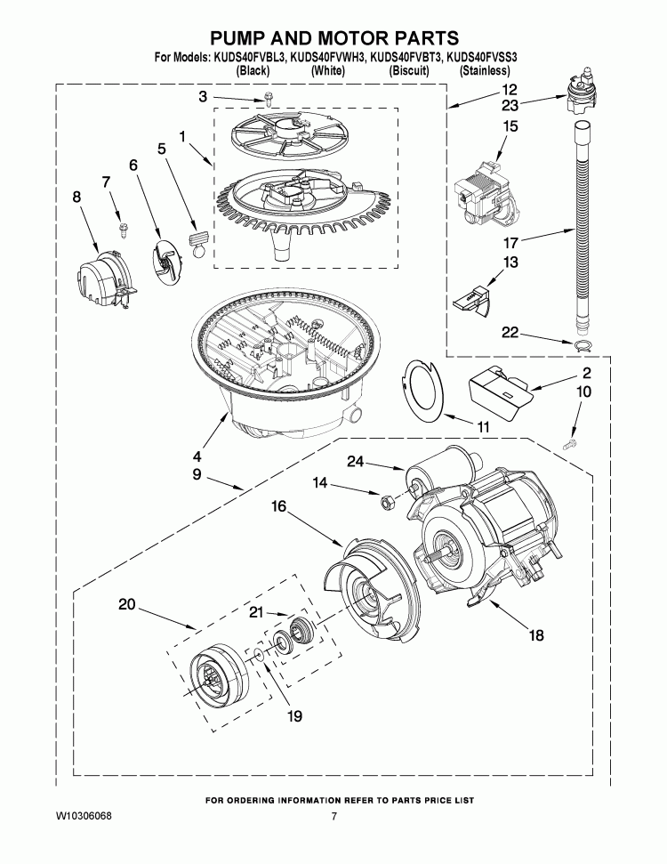 PUMP AND MOTOR PARTS Diagram and Parts List for KUDS40FVSS3  KitchenAid Dishwasher