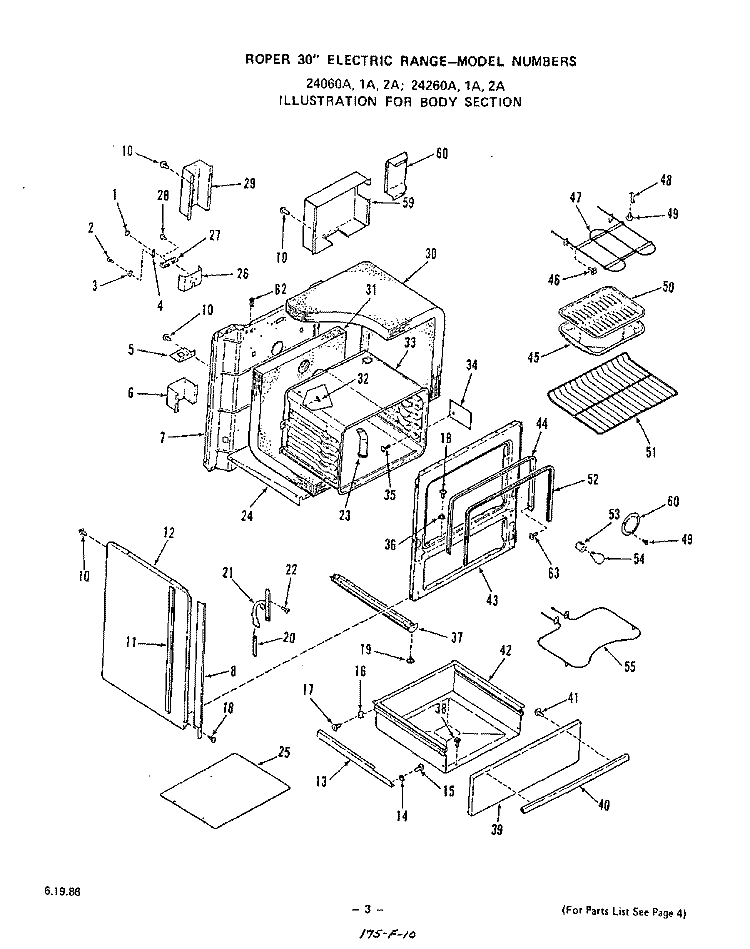 BODY Diagram and Parts List for 2426W0A  Roper Range