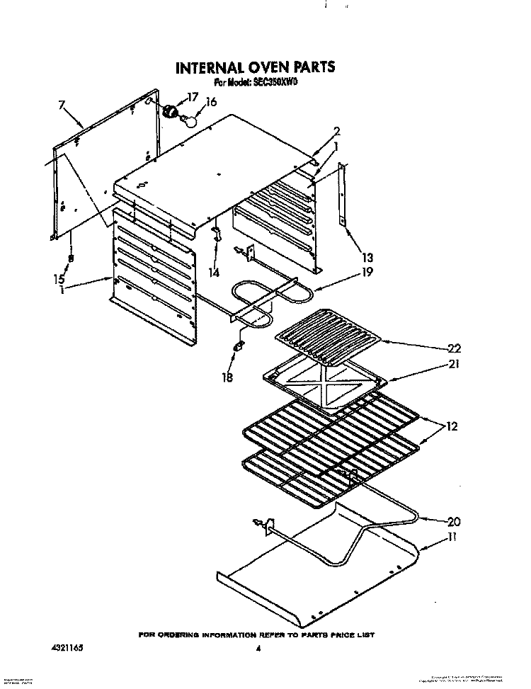 INTERNAL OVEN Diagram and Parts List for SEC350XW0  Roper Range
