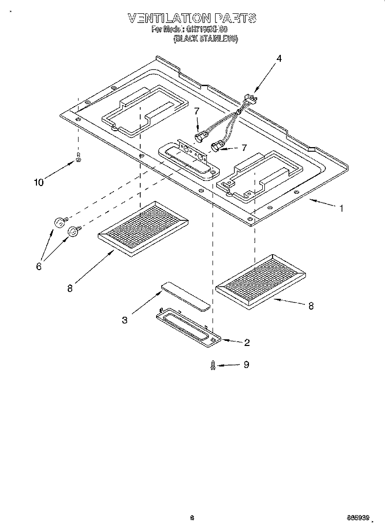 VENTILATION Diagram and Parts List for GH7155XHS0  Whirlpool Microwave