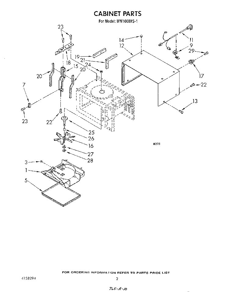 CABINET Diagram and Parts List for MW1000XS1  Whirlpool Microwave