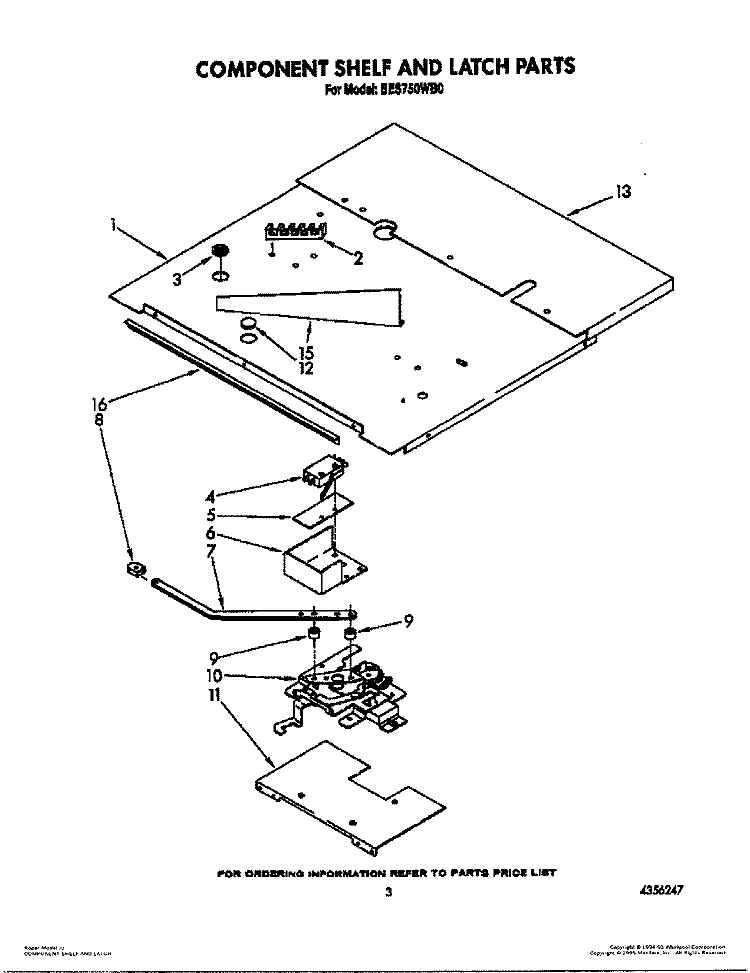 COMPONENT SHELF AND LATCH Diagram and Parts List for BES750WB0  Roper Range