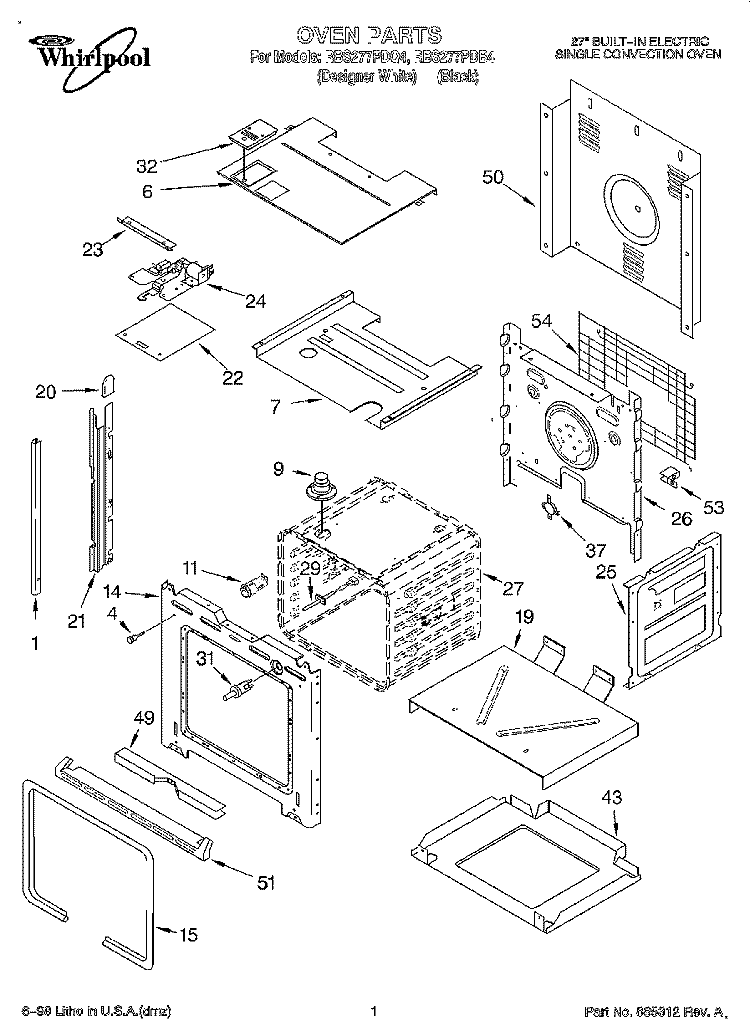 OVEN Diagram and Parts List for RBS277PDB4  Whirlpool Wall Oven