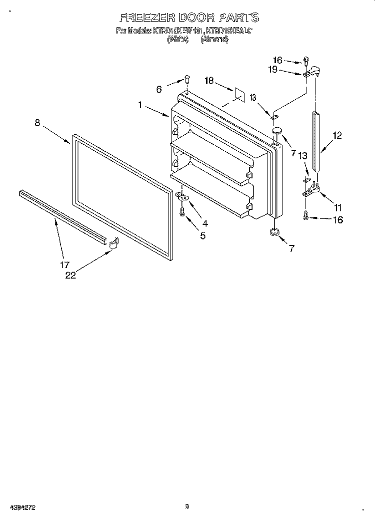 FREEZER DOOR Diagram and Parts List for KTRD18KEAL01  KitchenAid Refrigerator