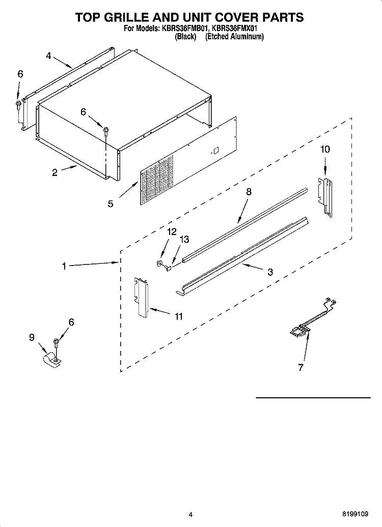 TOP GRILLE AND UNIT COVER PARTS Diagram and Parts List for KBRS36FMX01  KitchenAid Refrigerator