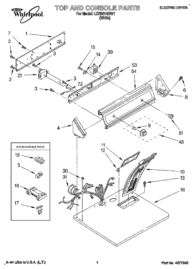SECTION Diagram and Parts List for LER2614BW1  Whirlpool Dryer