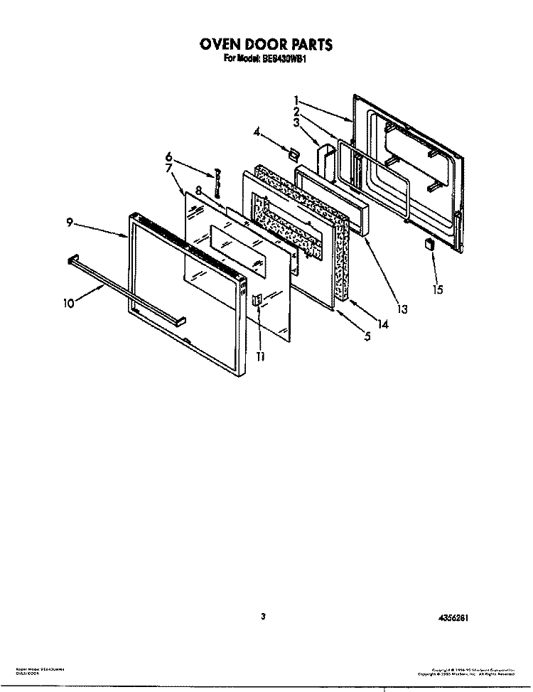 OVEN DOOR Diagram and Parts List for BES430WW1  Roper Range