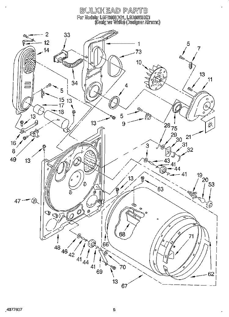 BULKHEAD Diagram and Parts List for LGR8858DQ1  Whirlpool Dryer
