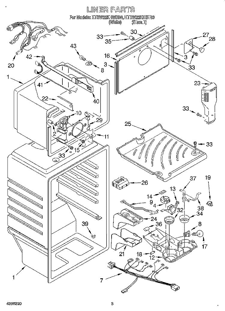 LINER Diagram and Parts List for KTRW22KHBT00  KitchenAid Refrigerator