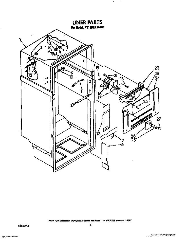 LINER Diagram and Parts List for RT18BKXWW01  Roper Refrigerator