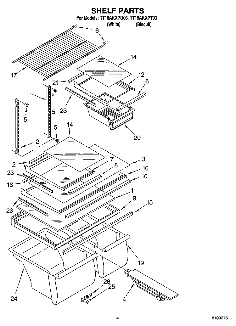 SHELF PARTS Diagram and Parts List for TT18AKXPQ03  Estate Refrigerator
