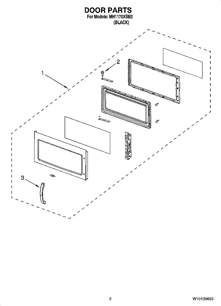 DOOR PARTS Diagram and Parts List for MH1170XSB2  Whirlpool Microwave
