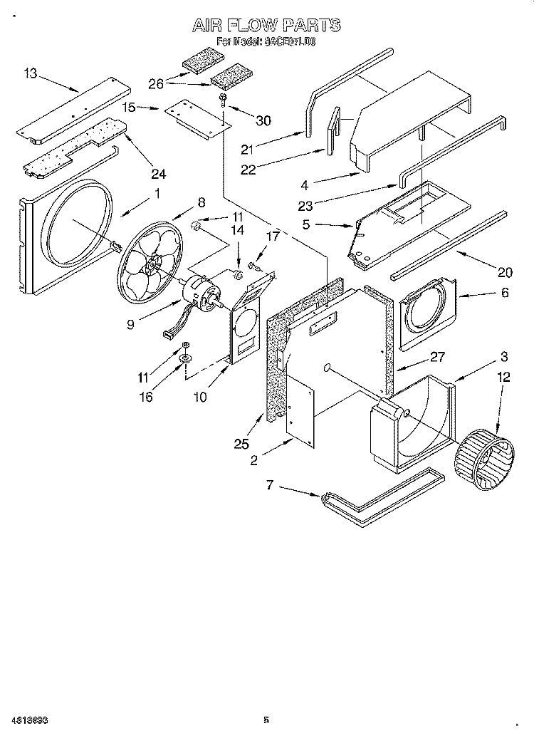 AIRFLOW Diagram and Parts List for 8ACE07LD0  Whirlpool Air Conditioner