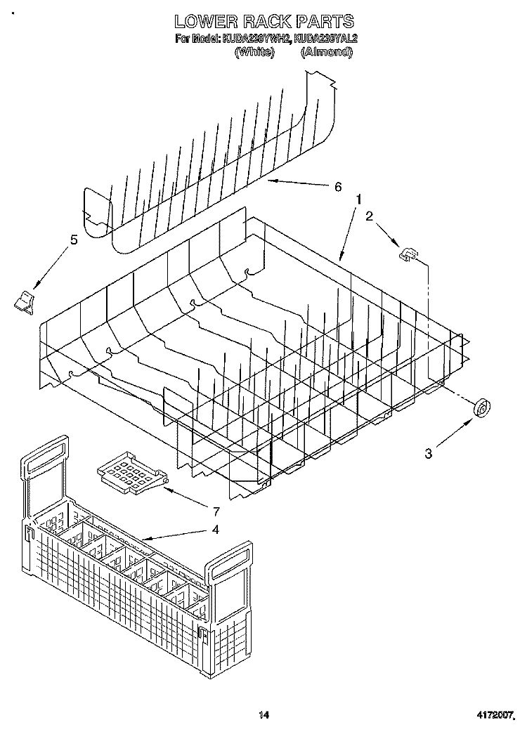 LOWER RACK Diagram and Parts List for KUDA230YAL2  KitchenAid Dishwasher