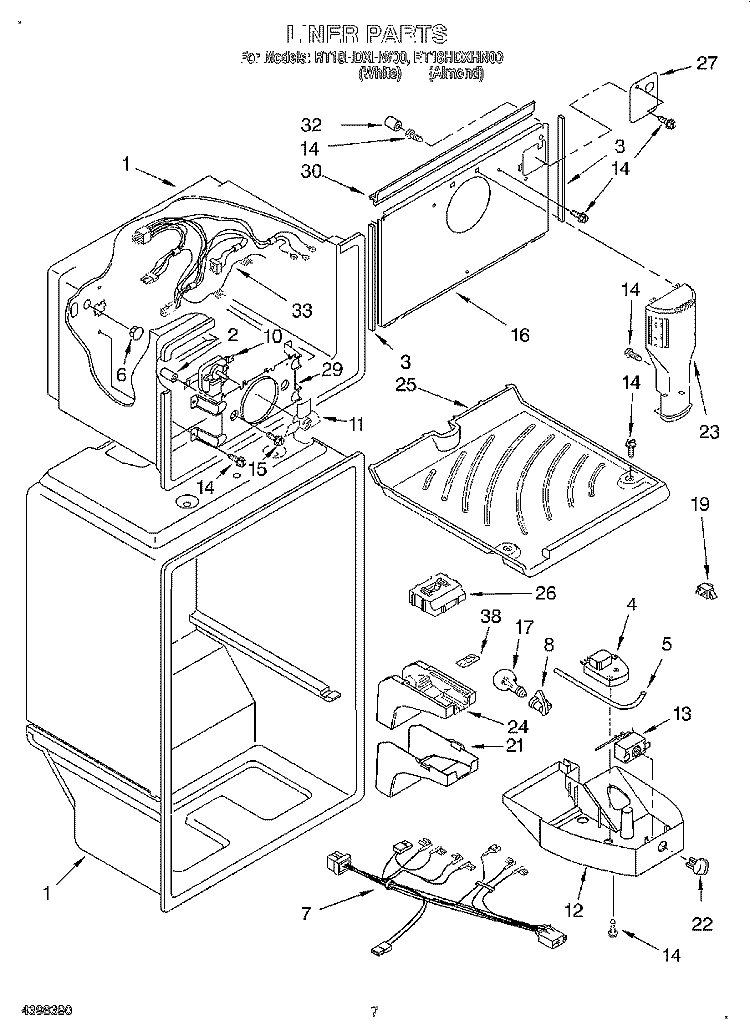 LINER Diagram and Parts List for RT18HDXHN00  Roper Refrigerator