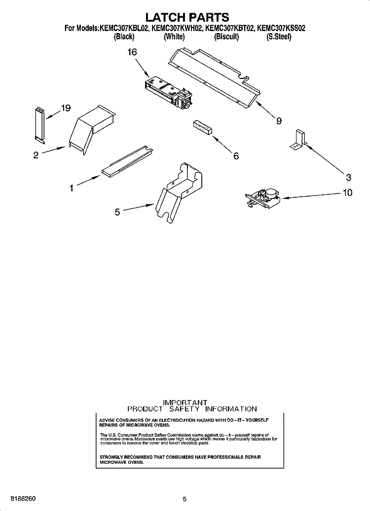 LATCH PARTS Diagram and Parts List for KEMC307KBL02  KitchenAid Microwave Oven Combo